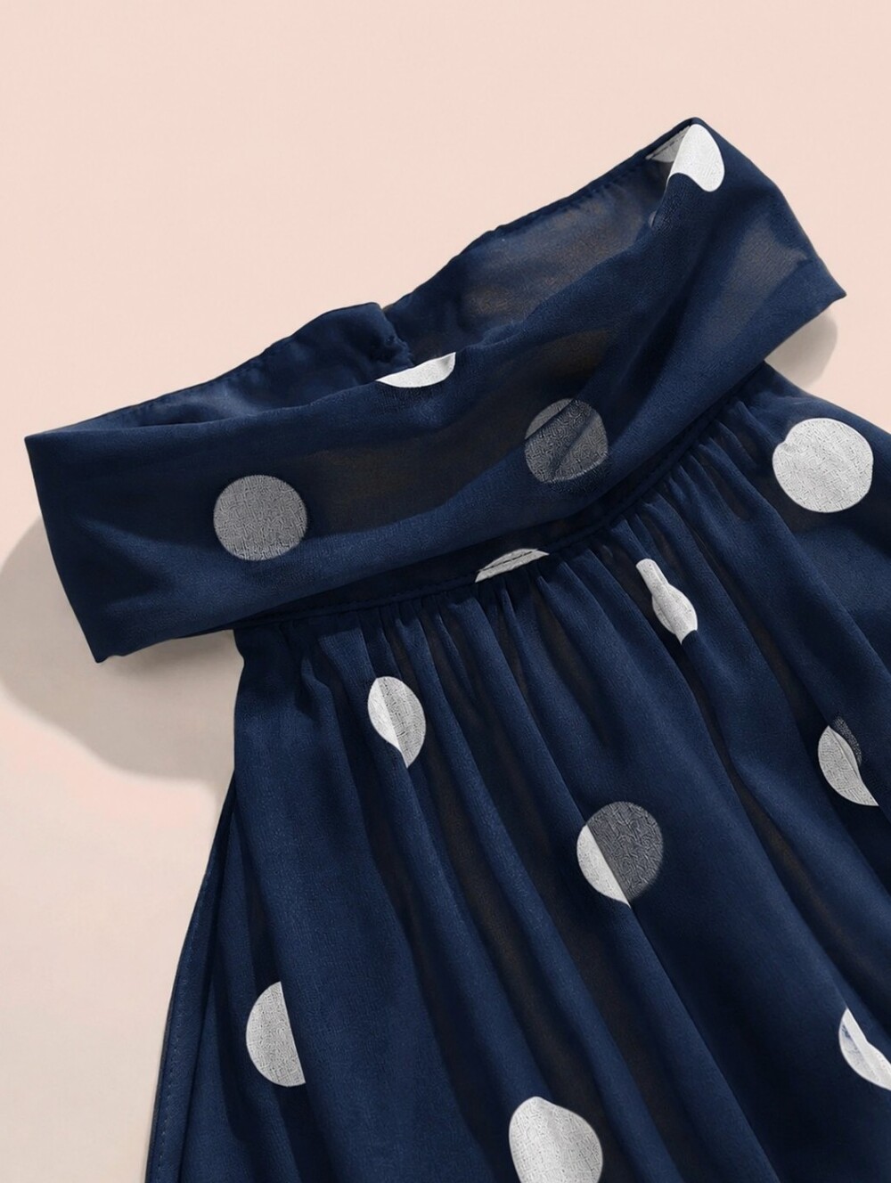 New Flowy Chiffon Polka Dot Ruffle Halter Maxi Dress Navy Blue White - Picture 9 of 13